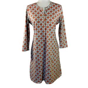 J.Mclaughlin Women Turquoise Blue Orange Medallion Floral Catalina Cloth Dress M